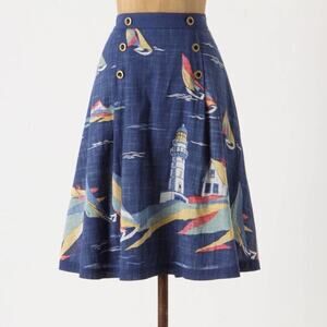 Anthropologie Odille Sail Boat Print Cotton Skirt.